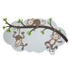 Tak met 2 slingerende aapjes en slapend aapje op wolk (108x60cm)