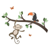 Houten muursticker - Tak met aapje en toekan - naturel (82x56cm)