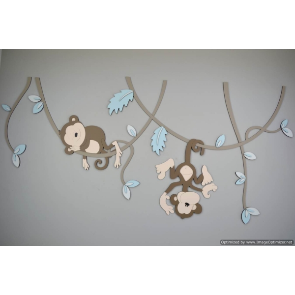 Muursticker aapjes aan lianen - met gekleurde bladeren (130x59cm)