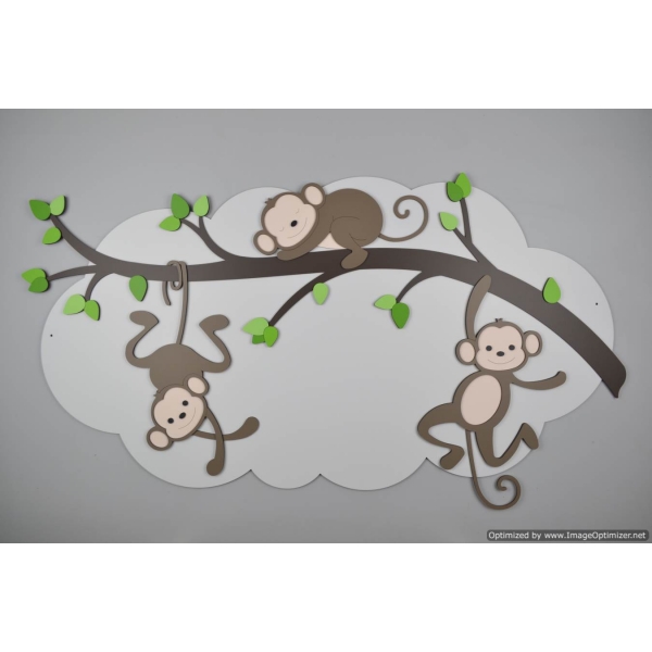 Tak met 2 slingerende aapjes en slapend aapje op wolk (108x60cm)
