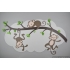 Muurdecoratie tak met 2 slingerende aapjes en slapend aapje op wolk (108x60cm)