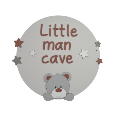 Houten muurdecoratie - Bord 'Little men cave" - kleur te kiezen (49x49cm)