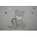 Houten muursticker beer met knuffel aapje - grijs met te kiezen kleur (sterren optioneel) (37x40cm)