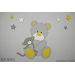 Houten muursticker beer met knuffel aapje - grijs met te kiezen kleur (sterren optioneel) (37x40cm)
