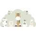 Boederijdieren (5st.) koe-varken-paard-kip-schaap  op wolk achterbord - beige met te kiezen kleur (116x58cm)