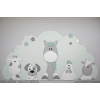 Boerderijdieren (5st.) koe-hond-paard-kip-schaap  op wolk achterplaat- grijs met te kiezen kleur (116x60cm)