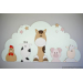 5 Boerderijdieren kip-koe-paard-varken-schaap in naturel kleuren op wolk achterbord (116x58cm)