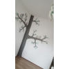 Houten muursticker - Hoek boom met 3 uiltjes en eekhoorn - grijstinten met te kiezen kleur (260x265cm)