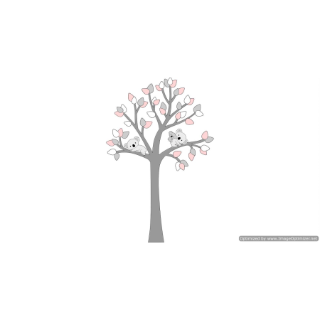 Vrijstaande boom met dieren (135x200cm) - grijs met te kiezen kleur-dieren optioneel