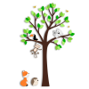 Houten muursticker - Vrijstaande boom met dieren - groene blaadjes (135x200cm) - diertjes optioneel