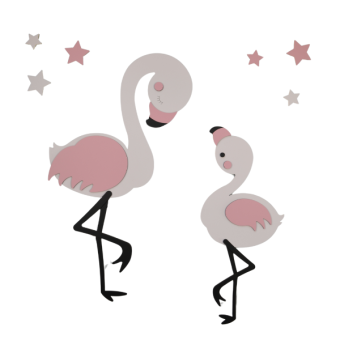 Flamingo mama met kind  met sterren (50x60cm) - sterren optioneel