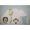 4 Jungle dieren op wolk achterbord (naam optioneel) -beige met te kiezen kleur (110x60cm)