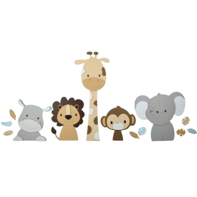 5 Jungle dieren nijlpaard, leeuw, giraf,aap,olifant - beige (bladeren optioneel) (115x55cm)