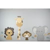 Houten muursticker - 4 Jungle dieren leeuw, giraf,aap,olifant - naturel (bladeren optioneel) (95x55cm)