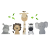 5 Jungle dieren nijlpaard, leeuw, giraf,zebra,olifant - naturel tinten (bladeren optioneel) (115x55cm)