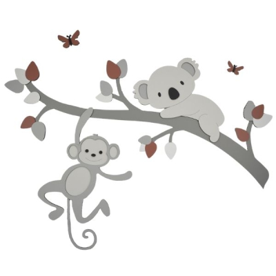 Tak met koala en aapje - grijs met te kiezen kleur (80x56cm)