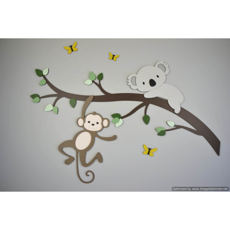 DIY-Tak met koala en aapje- blank - zelf verven en verlijmen (80x56cm)