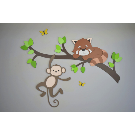 DIY-Tak met aapje en rode panda - blank - zelf verven en verlijmen (80x56cm)