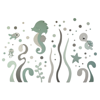 Onderwater wereld met zeediertjes (kleurtint te kiezen) (122x100cm)