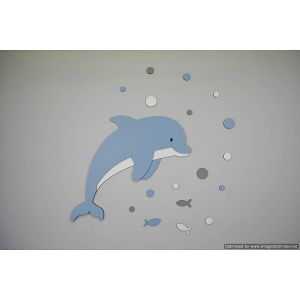 Dolfijn met visjes en gekleurde luchtbellen (50x60cm) - kleur te kiezen