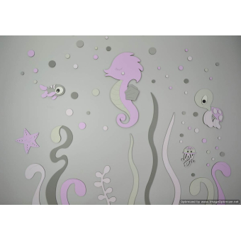 Houten muursticker - DIY-Onderwater wereld met zeediertjes - blank - zelf verven en verlijmen (122x100cm)