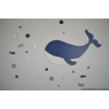 Houten muursticker - Walvis met visjes en gekleurde luchtbellen (60x50cm) - eigen kleur