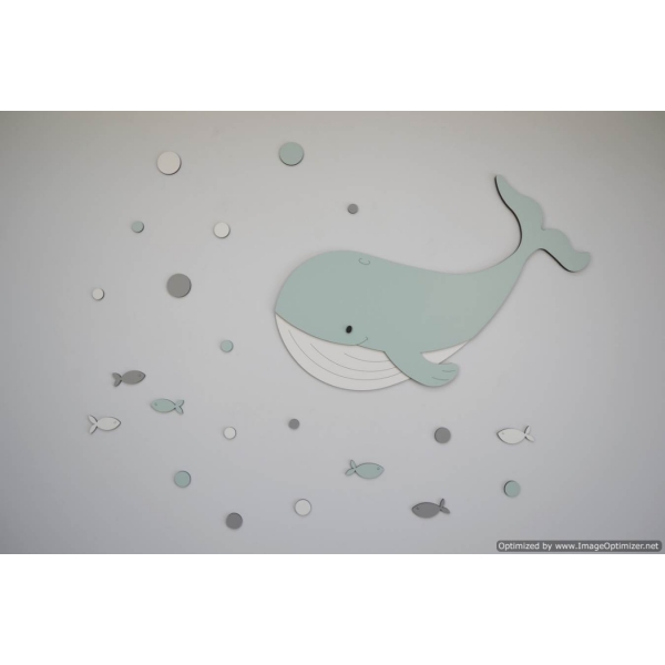 Walvis met visjes en gekleurde luchtbellen (60x50cm) - kleur te kiezen