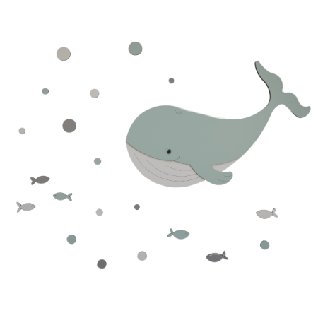 DIY-Walvis met visjes en luchtbellen - blank - zelf verven en verlijmen (60x50cm)