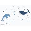 Dolfijn en walvis met visjes en gekleurde luchtbellen (100x100cm) - kleur te kiezen